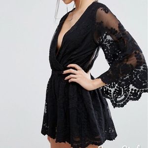 Boo ohoo Bell Sleeve Embroidered Romper